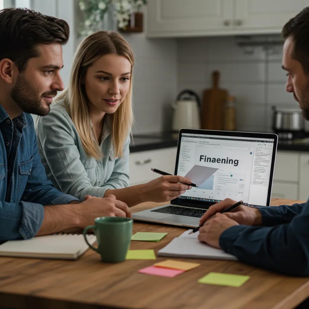 Couple reviewing financing options for furnace installation at home