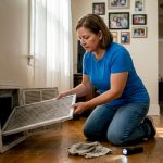 Homeowner changing filthy HVAC filter