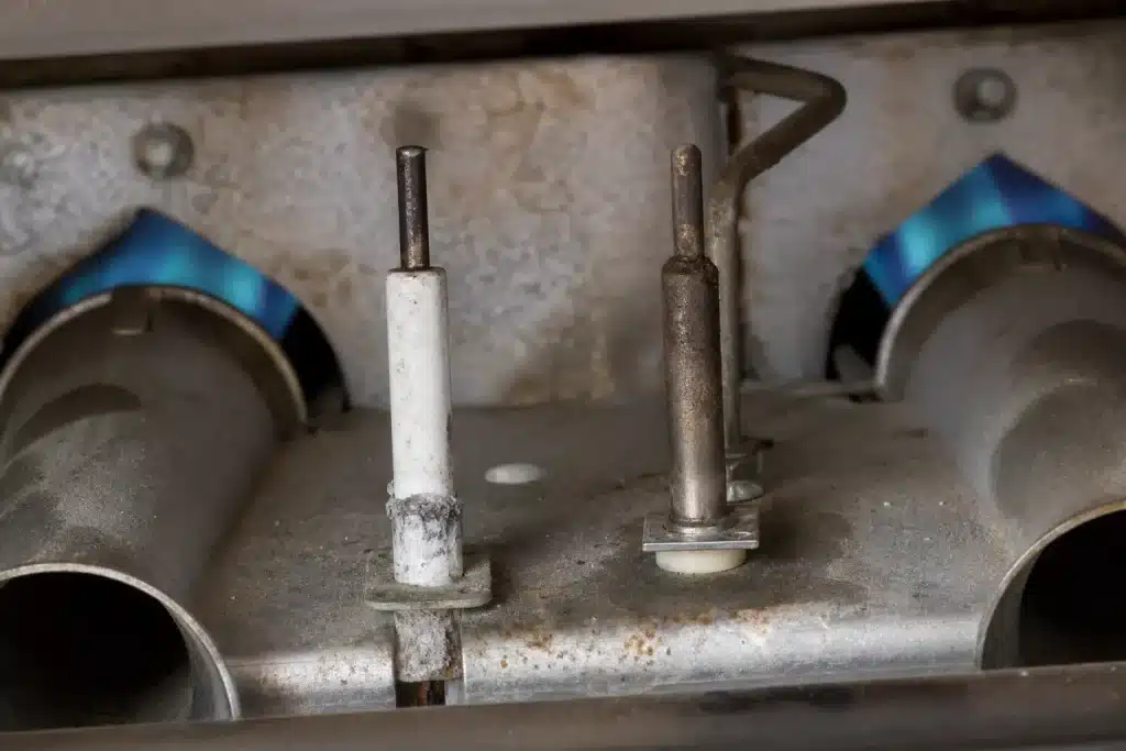 Failed furnace igniter showing wear and corrosion, a common emergency repair