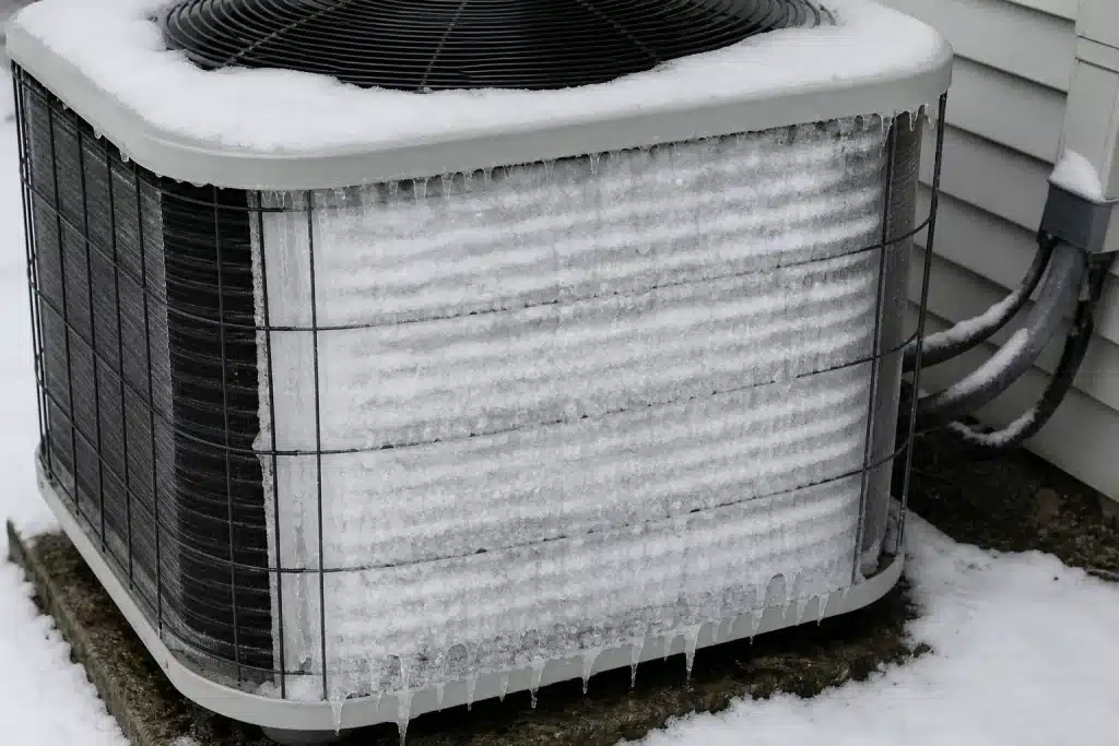 Ice accumulation on heat pump outdoor coil in cold weather